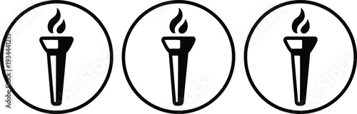 Three olympic flame symbols within circular outlines Vector