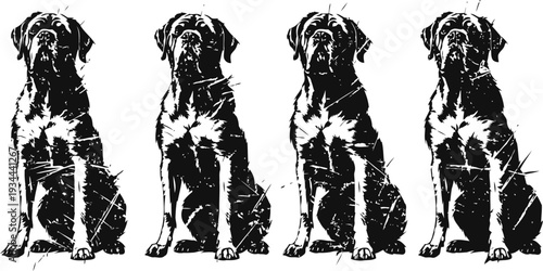 black labrador retriever sitting silhouette set with various poses isolated on white background
