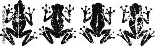 frog silhouette set with different poses and claw patterns in black and white