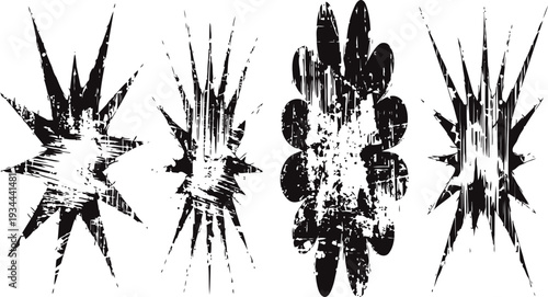 grunge starburst and oval shapes distressed radial vector design elements in black and white for creative use