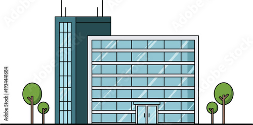 Modern office building exterior flat vector illustration isolated