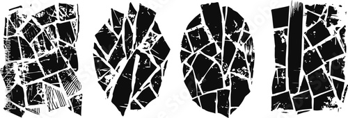 Abstract shattered mosaic cracks pattern black and white fragmented broken texture design grunge splintered geometric composition