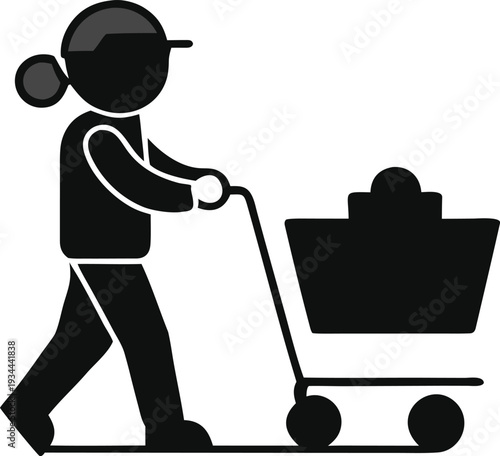 shopping cart icon with person pushing trolley