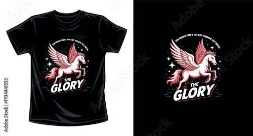 Pegasus winged horse with stars and motivational quote your struggle today is your glory tomorrow t-shirt design print template