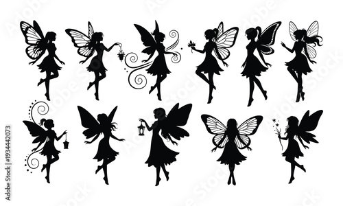 Fairy Silhouette Set – Magical Flying Pixie Vector Illustration Collection