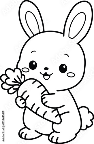 Cute Bunny Holding Carrot Coloring Page