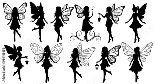 Fairy Silhouette Set – Magical Flying Pixie Vector Illustration Collection