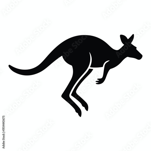 Minimalist black silhouette of a jumping kangaroo.