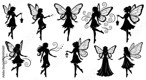 Fairy Silhouette Set – Magical Flying Pixie Vector Illustration Collection