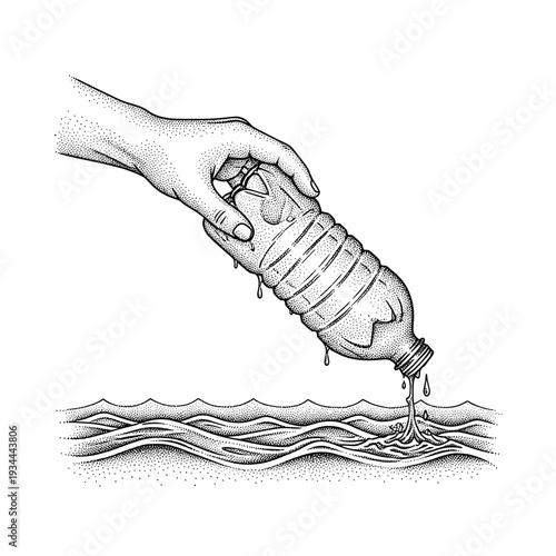 Conceptual illustration of pollution caused by plastic bottles in water