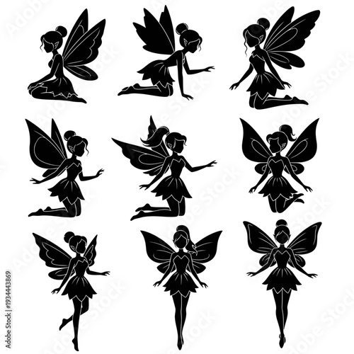 Fairy Silhouette Set – Magical Flying Pixie Vector Illustration Collection