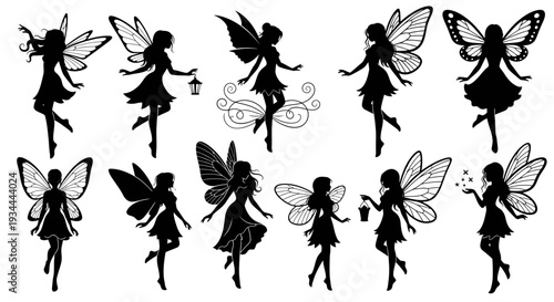 Fairy Silhouette Set – Magical Flying Pixie Vector Illustration Collection