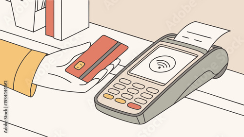 Contactless Payment with Credit Card on Modern POS Terminal in Minimalist Style with Soft Lighting for Financial Services