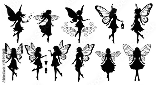 Fairy Silhouette Set – Magical Flying Pixie Vector Illustration Collection