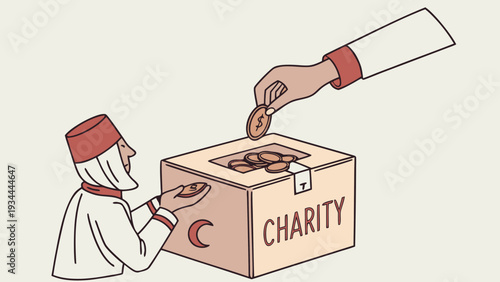 Charity Donation in Simple Illustration Style with Warm Lighting on White Background for Non-Profit Organization