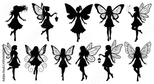 Fairy Silhouette Set – Magical Flying Pixie Vector Illustration Collection