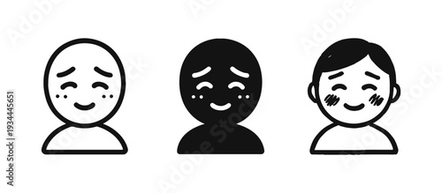 Happy Person Icon Set with Smiling Face in Outline, Solid, and Sketchy Styles