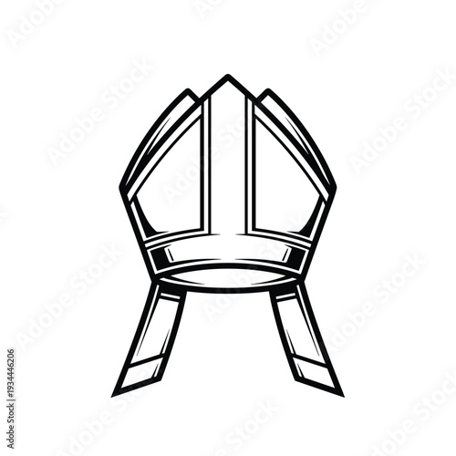 Stylized black and white illustration of a bishop's miter hat with flowing ribbons