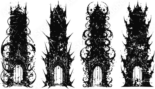 gothic doorways silhouettes with ornate ironwork and pointed architectural details set