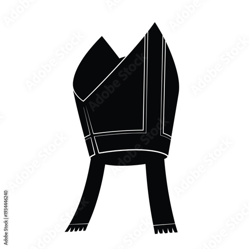 Black silhouette of a bishop's mitre with white trim and dangling lappets