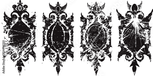 set of four vintage distressed ornamental frames with floral and baroque design elements