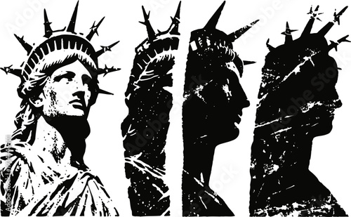 statue of liberty silhouette side and front views with distressed textured effect