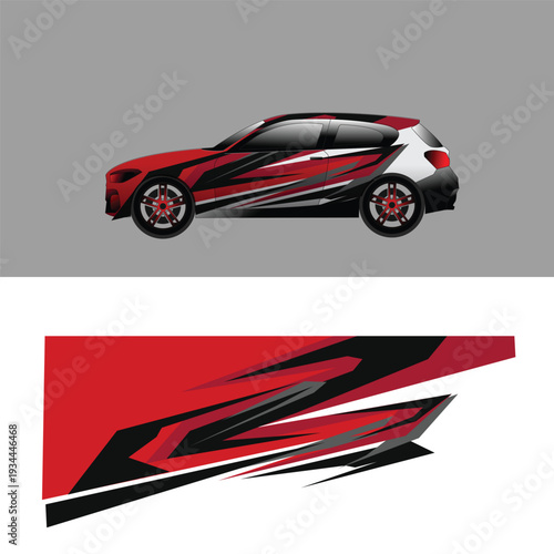 vector design of suv car body livery decal background with black and red combination
