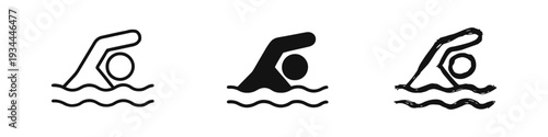Swimmer in Water Icon Set. Sport, Activity, and Aquatic Exercise Symbol.