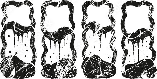 grunge handprint silhouettes with splatter textures on a white background