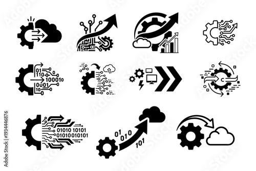 Digital Transformation Solid Icon set Business Innovation Technology Vector