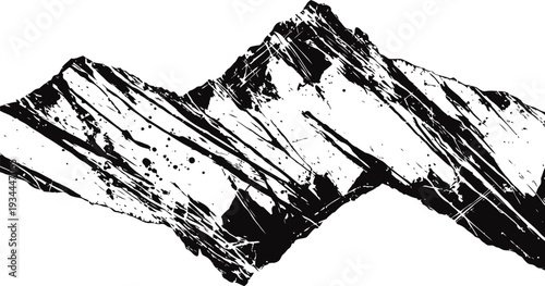 Mountain range illustration black and white rugged peaks vintage alpine landscape sketch