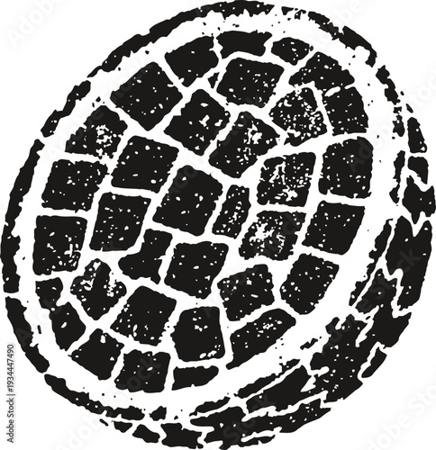 black cracked earth texture seal rough circle stamp with distressed soil pattern