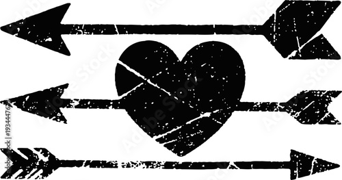 grunge heart pierced by three arrows vintage design distressed love symbol with textured arrow silhouettes