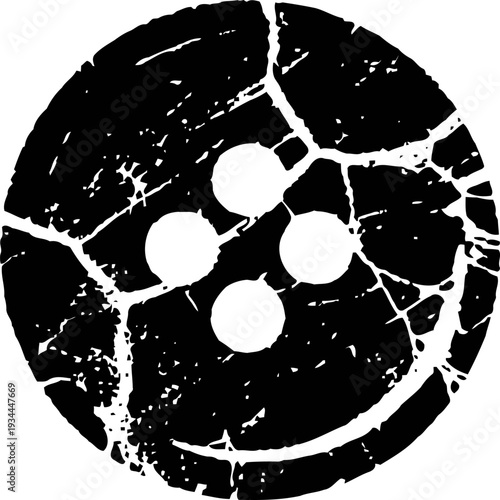 Worn cracked button silhouette with four holes distressed texture design