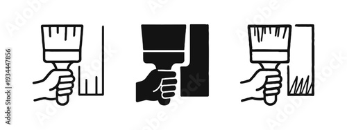 Hand Holding Paintbrush Icon Set - Artistic, Creative Art, and Design Symbols