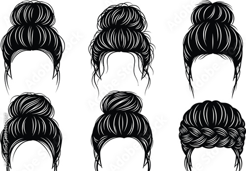 Collection of five different black hair buns