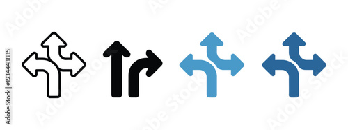 Direction Arrow Icon with Multiple Paths, Choice and Decision Making Symbol, Strategy, Planning and Alternative Route Concept Vector Illustration