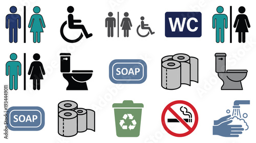 Set of toilet signs and symbols for men women and people with disabilities