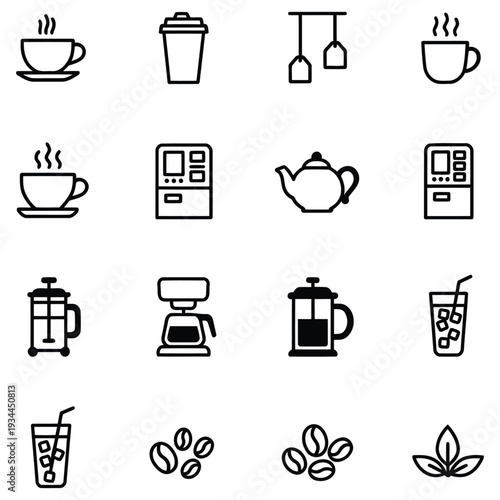 Set of coffee and tea related icons for cafe or restaurant menu