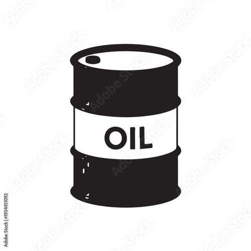 Oil barrel in simple flat design with black and white color on isolated white background for industrial use