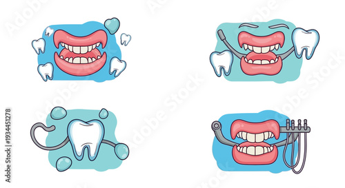 Colorful dental illustrations for oral health campaigns and products