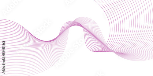Background with abstract vector pink colored sound wave lines.
