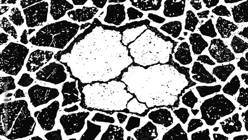 black and white cracked stone texture pattern abstract grunge background with rough rugged surface and irregular shapes