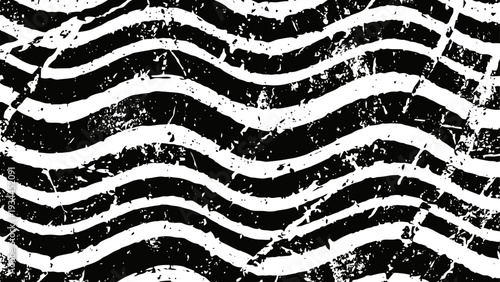 Abstract black and white wavy lines background with grunge texture and distressed effect