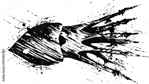 Black squid ink splash silhouette on white background abstract sea creature design with dynamic paint splatter effect