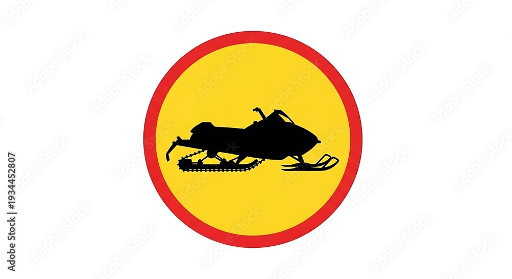 Fototapeta premium Snowmobile silhouette on yellow background with red border