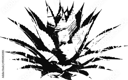 Black silhouette of spiky agave plant illustration with sharp, pointed leaves in radial pattern
