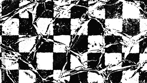 wrinkled grunge black and white chessboard pattern distressed texture background
