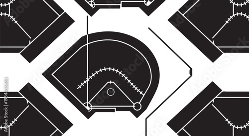 Baseball Field Pattern in Black and White Colors Design