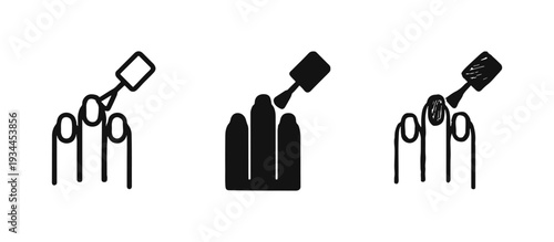 Nail Polish Application Icon Set: Outline, Solid, and Doodle Styles for Manicure and Beauty Concepts
